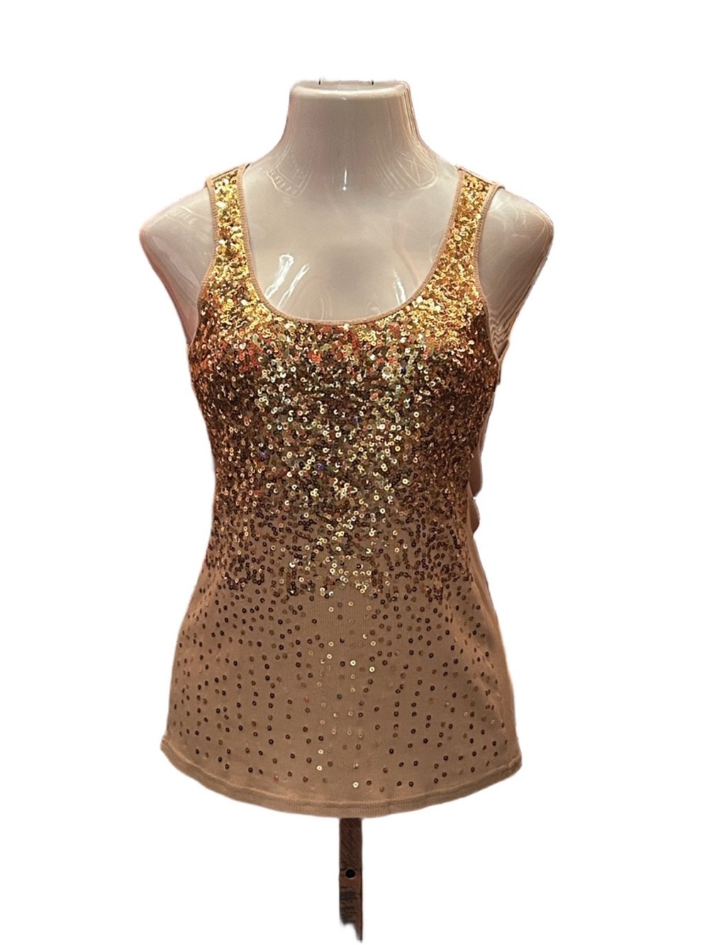 bebe 2b bebe Gold Sequin Ombre Scoop Neck Tank Top Size L